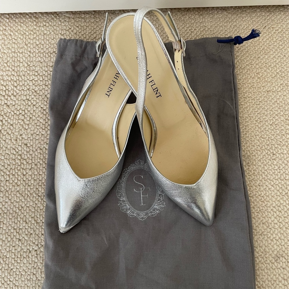 Sarah Flint silver slingback heels
